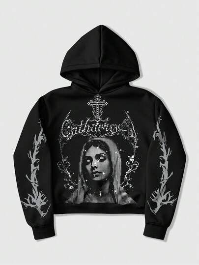 Street Life Men's Letter & Cross Print Long Sleeve Casual Hoodie Sweatshirt, Autumn/Winter