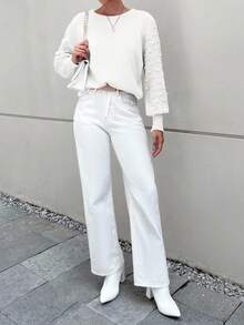 Women's Solid Color Lantern Sleeve Sweater