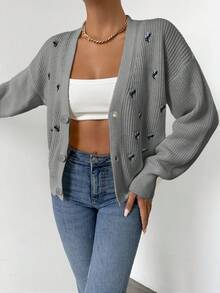 EURMUSE Cardigan casual versatil pentru femei, cu broderie florală și imprimeu floral