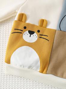 Cozy Pixies 2pcs Baby Boy Cartoon Animal Print Knit Soft Crew Neck Long Sleeve Pullover Sweatshirt And Elastic Waist Jogger Pants Set - Dusty Blue - View 4