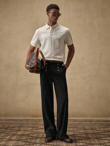 AKNOTIC 男士梭织休闲宽松直筒纯色裤 - 黑色 - 查看 3