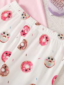 2pcs Young Girl' Cute Donut Print Long Sleeve Pajama Set