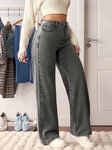 SHEIN Tall 女式休闲基本款宽松口袋牛仔裤 - 灰色 - 查看 3