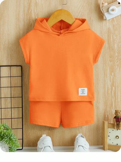 Baby Boy Letter Patched Detail Hooded Tee & Shorts