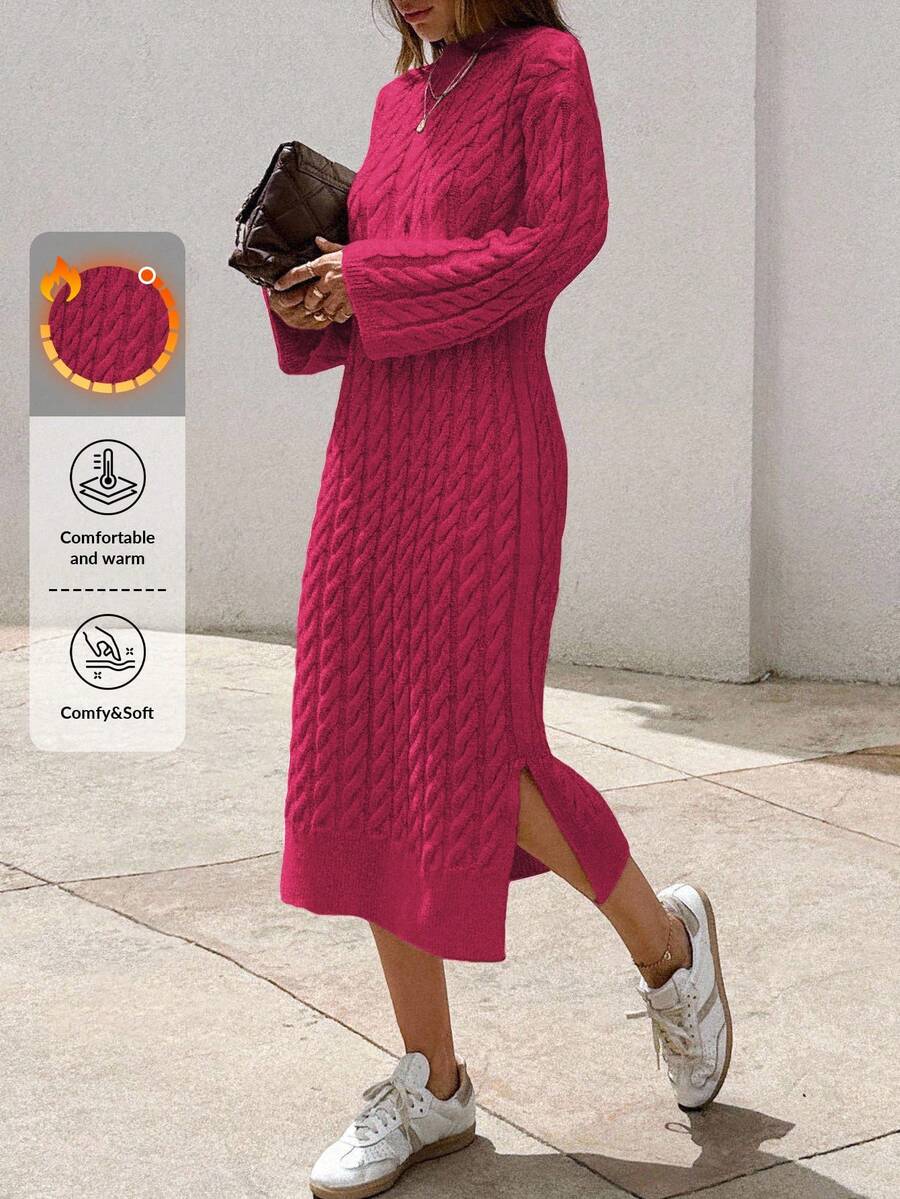 EURMUSE Women's Knitwear Long Dress With Cable Pattern,Petite - Hot Pink - View 1