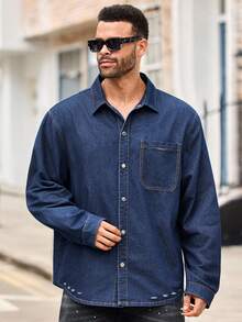 EASEVO 男士加大码牛仔休闲衬衫，街头时尚，长袖上衣