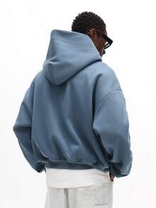 SUMWON Crop Fit Heavyweight Zip Up Hoodie With Drawstring Hood And Centre Pocket For Casual Streetwear - Grey - View 2