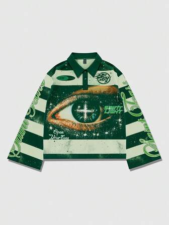 Street Life Polo à manches longues à col rayé pour hommes, chemise polo décontractée