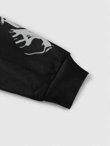 ROMWE MEN Goth 男士字母和十字印花长袖休闲连帽卫衣，秋冬 - 彩色 - 查看 5