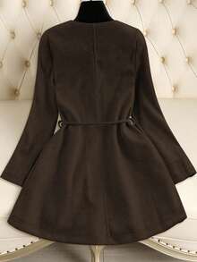 Franclia 女士纯色简约长袖外套，秋冬季百搭单品 - 咖啡棕 - 查看 2