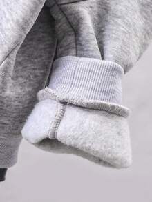 SHEIN 2pcs Baby Boy Fall & Winter Outfit: Oblique Collar Letter Print Hoodie Sweatshirt And Versatile Elastic Waist Denim Pants, Fashion Casual Separates - Grey - View 8