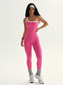 Dewbera 1 pieza Mono de yoga sin costuras y ajustado para mujer, mono deportivo para mujer, mono deportivo de una pieza, mono de entrenamiento sin costuras, mono de entrenamiento sin mangas - Rosa Fucsia - Ver 7