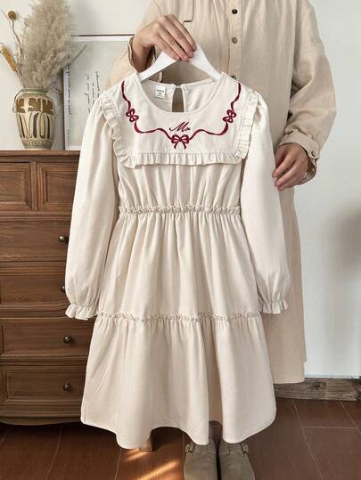 Vintaside Kids Girls' Spring And Autumn Long Sleeve Stylish Dress, Suitable For Family Gatherings Or Christmas Parties