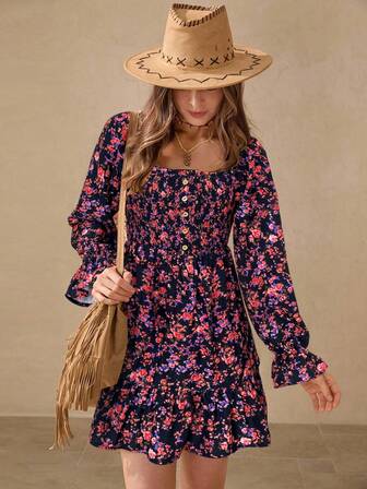 Wildy BY0424-Z Black & Red Flower Print Women's Short Dress