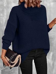 Maglione tinta unita minimalista da donna, adatto per uso quotidiano