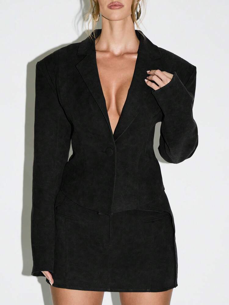 KIZN Suede Blazer With Deep V Neckline