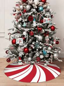 Classic Red & White Peppermint Candy Christmas Tree Skirt - Rustic Double Swirl Design For Home, Office & Party Decor - Perfect Holiday Gift Idea - Red - View 4