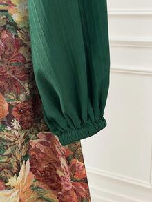 DreamSkyne Conjunto feminino plus size de manga comprida, cintura franzida, top cropped e saia midi com estampa floral, 2 peças, elegante - Multicolorido - Ver 5