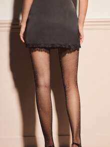 lacRébo Black Fish Net Tights Pantyhose With Dimante Embellishment Sexy Party Evening Style Spring Summer - Black - View 2