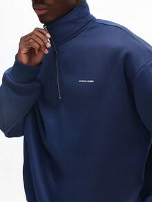 SUMWON Crop Fit Men Half Zip Pullover Sweatshirt And Matching Joggers Co Ord Set Casual Winter Tracksuit - Blue - View 5