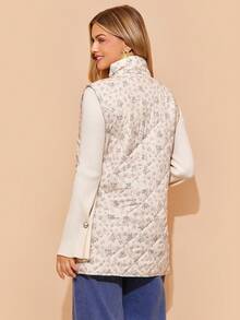 Amorya معطف خارجي أنيق وكاجوال للنساء بدون أكمام وياقة عالية، مطبوع بزهور المشمش، مناسب للخريف والشتاء