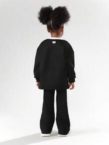 SUMWON Black Hoodie And Pants Co-Ord Set With Heart Print And Side Stripes For Kids Casual Wear - Black - View 2