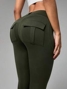 Dewbera Quần legging bó co giãn màu trơn cho nữ, quần thể thao thường ngày cho mùa thu - xanh quân đội - Xem 1