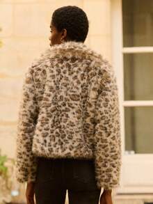 lacRébo Leopard Print Faux Fur Jacket Cosy Spring Summer Premium Winter Coat Cheetah Coat Going Out Party - Grey - View 8
