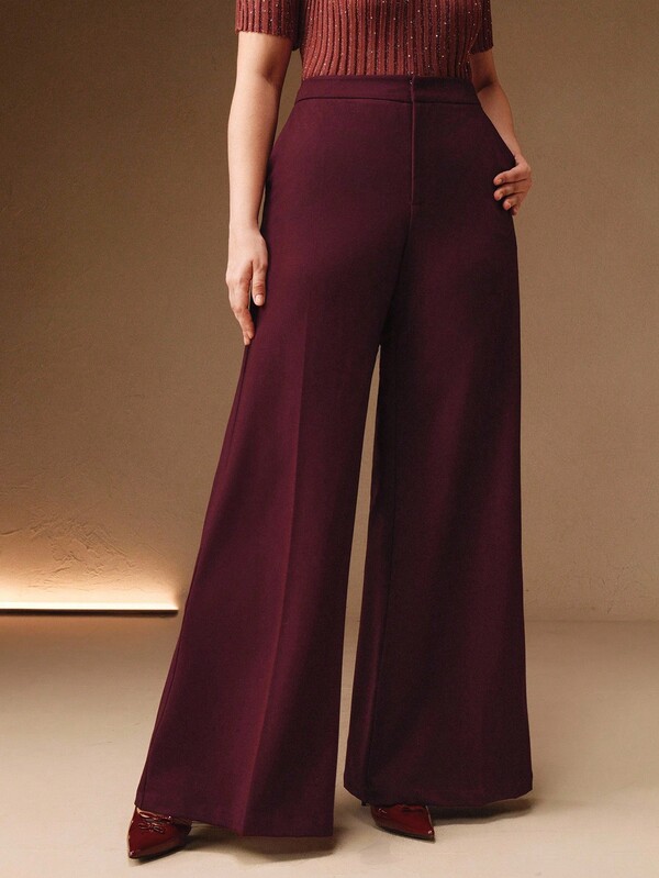 Anewsta Pantalones acampanados elásticos de estilo retro para mujer de talla grande, de moda, elegantes, con estilo, apropiados para otoño, invierno, Año Nuevo, salir