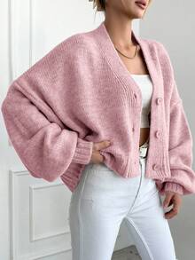 EURMUSE Casual Loose Button-Up Long Sleeve Cardigan For Women, Suitable For Everyday Wear,Petite Cardigans,Cardigans - Baby Pink - View 3