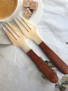 Cirelle [Every Piece Is Unique]1pc Shell Cutlery Set Translation,Shell Fork And Spoon Set,Wooden-Handled Fork,Caviar Spoon,Dessert & Ice Cream Shell Spoon,For Gatherings, Featuring High-Quality Textured Cutlery. - Multicolor - View 8