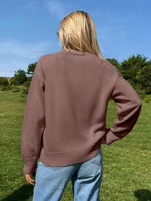 RueChic Embrodery Flower Detail Cardigans And Embrodery Knit Top Women Sweater Co-Ords - Coffee Brown - View 2