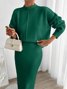 EURMUSE Women Sweater & Knit Skirt Co-Ord Set For Spring & Autumn - Green - View 4