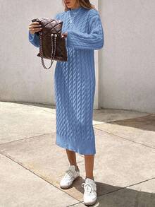 EURMUSE Women's Knitwear Long Dress With Cable Pattern,Petite - Baby Blue - View 5