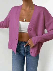 EURMUSE Cardigan spalle cadenti con bottone frontale - Rosa - Visualizzare 4