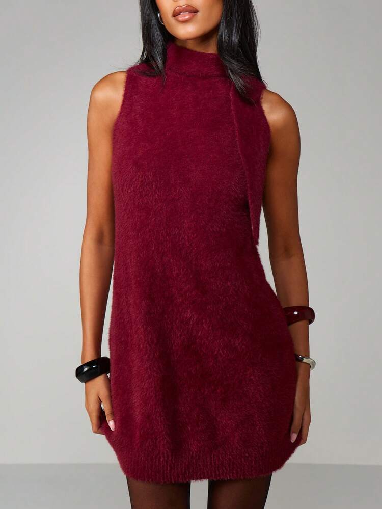 MISSGUIDED Sleeveless High Neck Mini Sweater Dress Fall Winter Fuzzy Knit Bodycon Party Evening Dress Christmas