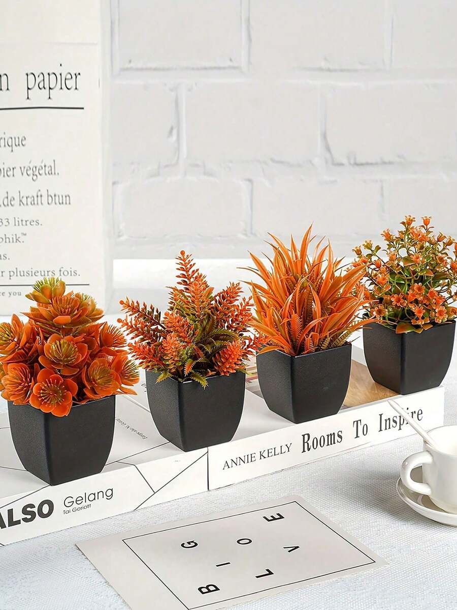 4/1 chậu cây nhân tạo mùa thu - Cây xanh mô phỏng bằng nhựa màu mùa thu - Trang trí nhà tắm, Trang trí bàn ngày lễ - Trang trí theo mùa thu/đông, Halloween, Ngày Thánh Patrick - Trang trí chậu cây mùa thu trong nhà kiểu nông trại (có bình đựng màu đen trắng), Trang trí tiệc ngày lễ, Trang trí mùa thu, Trang trí phòng, Trang trí phòng ngủ, Trang trí Giáng sinh - Nhiều màu - Xem 1