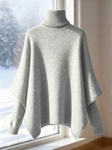 GlowEve كنزة صوفية محبوكة بياقة عالية باللون الأحمر الأنيق للنساء، خريف/شتاء