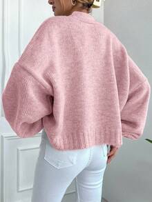 EURMUSE Casual Loose Button-Up Long Sleeve Cardigan For Women, Suitable For Everyday Wear,Petite Cardigans,Cardigans - Baby Pink - View 2