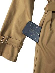 GlowEve Women's Fashion Casual Contrast Color Double-Breasted Belted Trench Coat