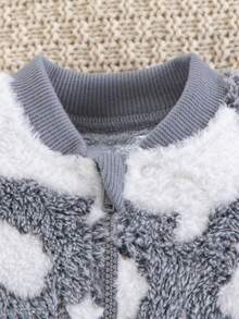 SHEIN 新生婴儿女孩/男孩衣服星星图案加厚长袖连脚连体衣 - 深灰色 - 查看 4