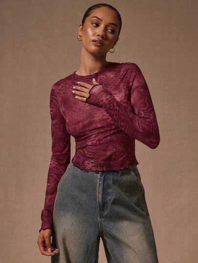 MUSERA Top de manga larga con estampado mixto de animales sexy para vacaciones, Ibiza, festivales, salidas nocturnas, otoño e invierno, elegante