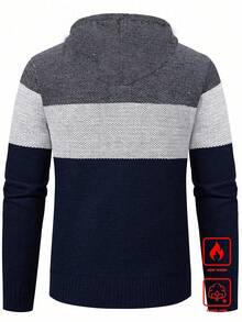 Manfinity Homme Áo khoác cardigan nam dài tay có mũ, phối màu tương phản, lót giữ nhiệt, thích hợp cho mùa Thu/Đông. - Xám - Xem 2