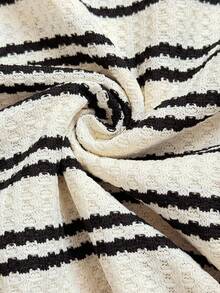 Lounesse Camiseta de punto de cuello alto ajustada de talla grande de color liso acanalado