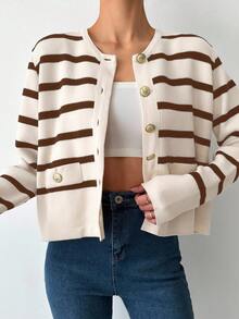 EURMUSE Striped Pattern Button Front Cardigan - Multicolor - View 4
