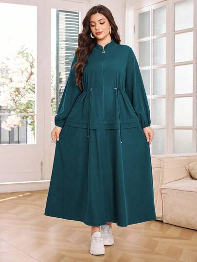 SHEIN Najma Plus Size Women Long Sleeve Adjustable Waist Casual Everyday Dress