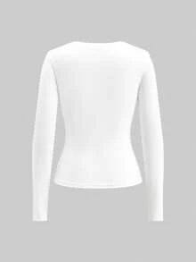 Tseoso 3 件黑白休闲长袖修身长款 T 恤加厚 T 恤套装，适合秋冬季，复古，可爱的夏季上衣，柔软女孩，家居服，基本款 T 恤，家居，返校，秋季女装