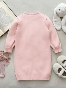 Blossori  Young Girls' French Elegant Animal Print Round Neck Knit Dress,Cozy Fall & Winter Styles - Pink - View 2