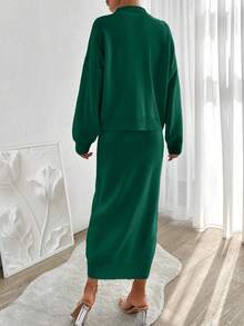 EURMUSE Women Sweater & Knit Skirt Co-Ord Set For Spring & Autumn - Green - View 2