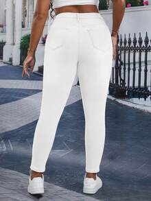 EMERY ROSE Plus Size Women Pocket Skinny Casual Versatile Jeans,Back To School - White - View 2